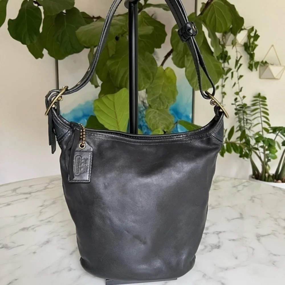 Coach Near Vintage Y2K Bleecker Tattersall Duffle Vachetta Black Leather 11422